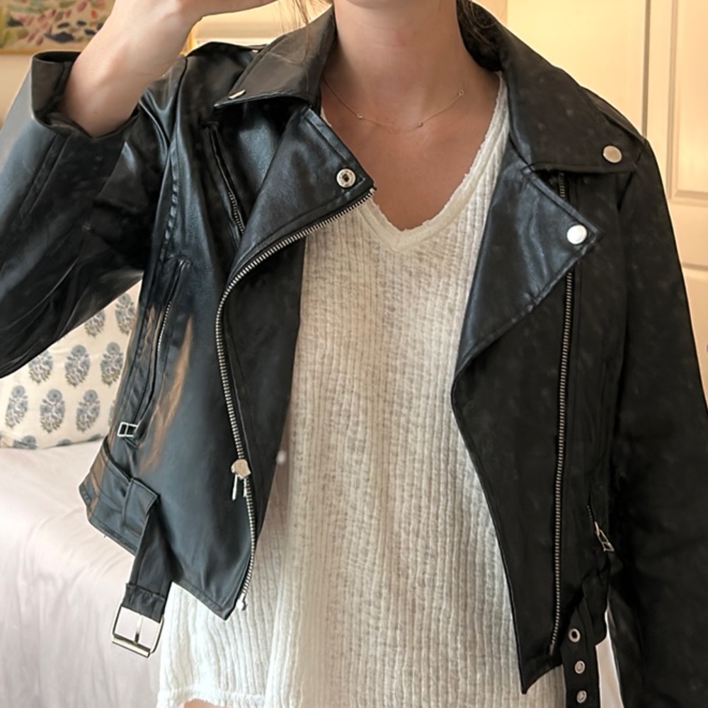 Princess Polly Black Leather Jacket Classic Motorcycle Style